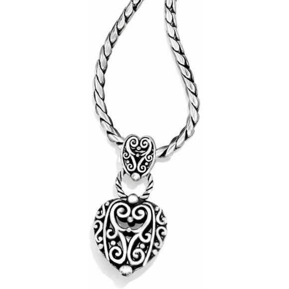Brighton Bibi Puffy Heart Scroll Filigree Silver Plated Chain Necklace - Picture 4 of 8